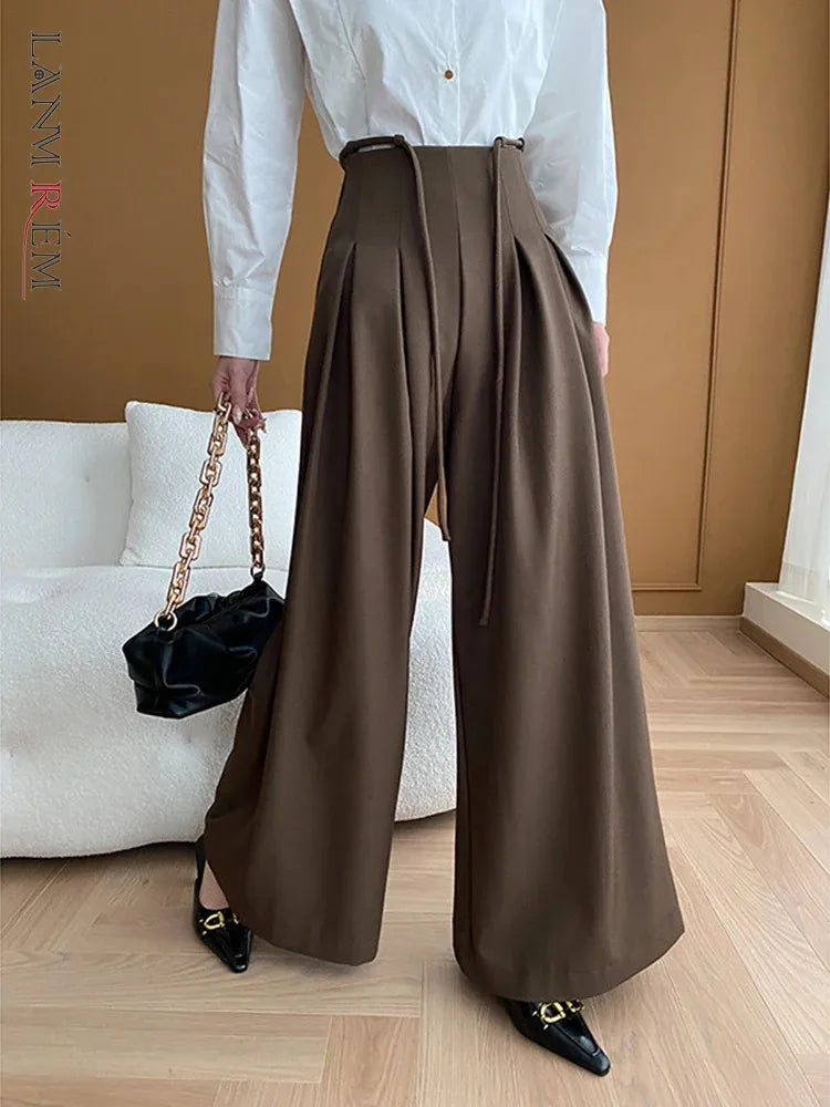 Drawstring High-Waist Wide-Leg Trousers