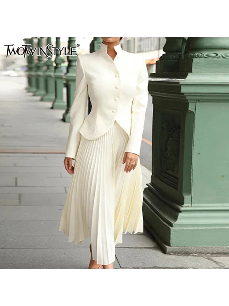 Stand Collar Top & Floor-Length Skirt Set