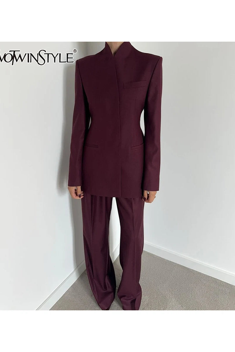 Stand Collar Top & Wide-Leg Trousers Set