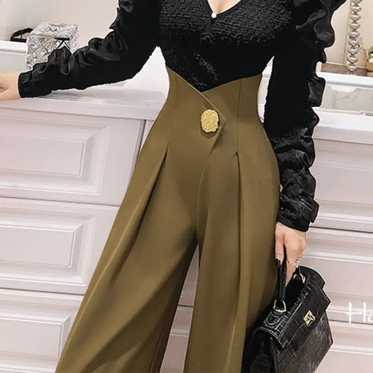 Pleated High-Waist Wide-Leg Trousers