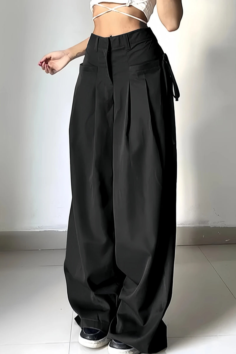 Pleated High-Waist Wide-Leg Suit Trousers