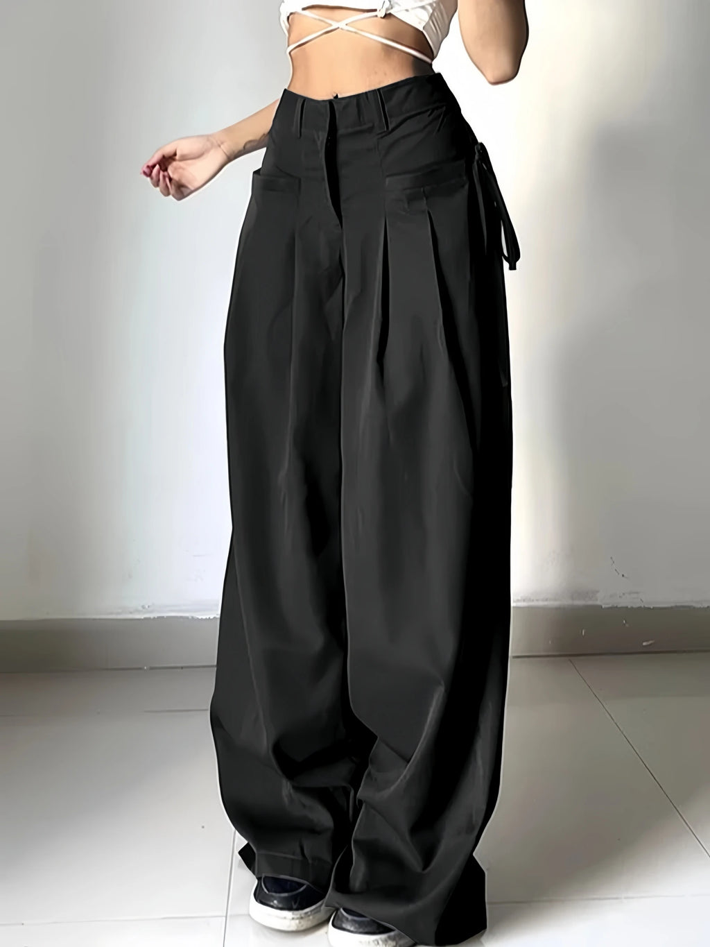 Pleated High-Waist Wide-Leg Suit Trousers