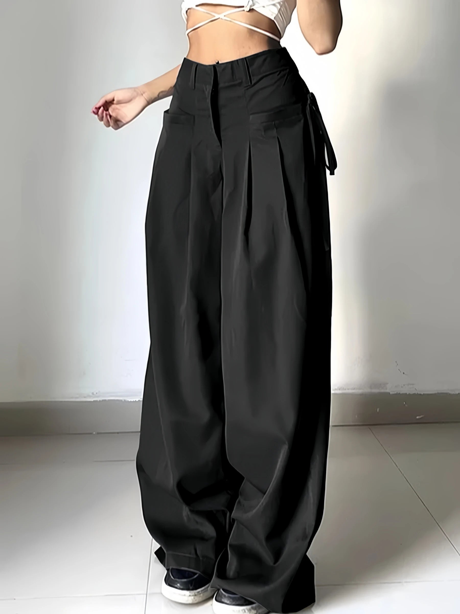 Pleated High-Waist Wide-Leg Suit Trousers