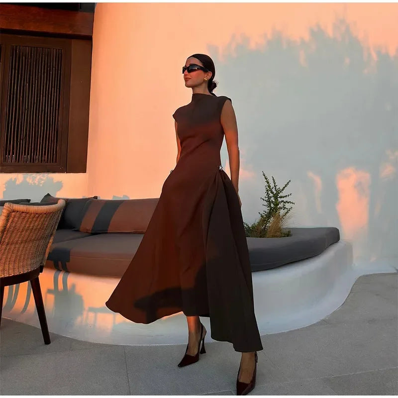 Contrast Patchwork Irregular Hem Evening Dress