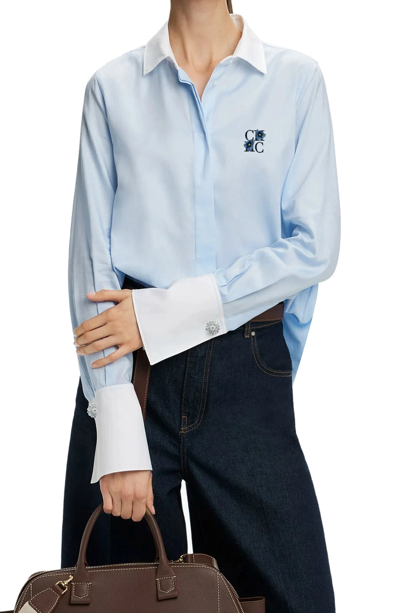 Embroidered Floral Stripe Long-Sleeve Blouse