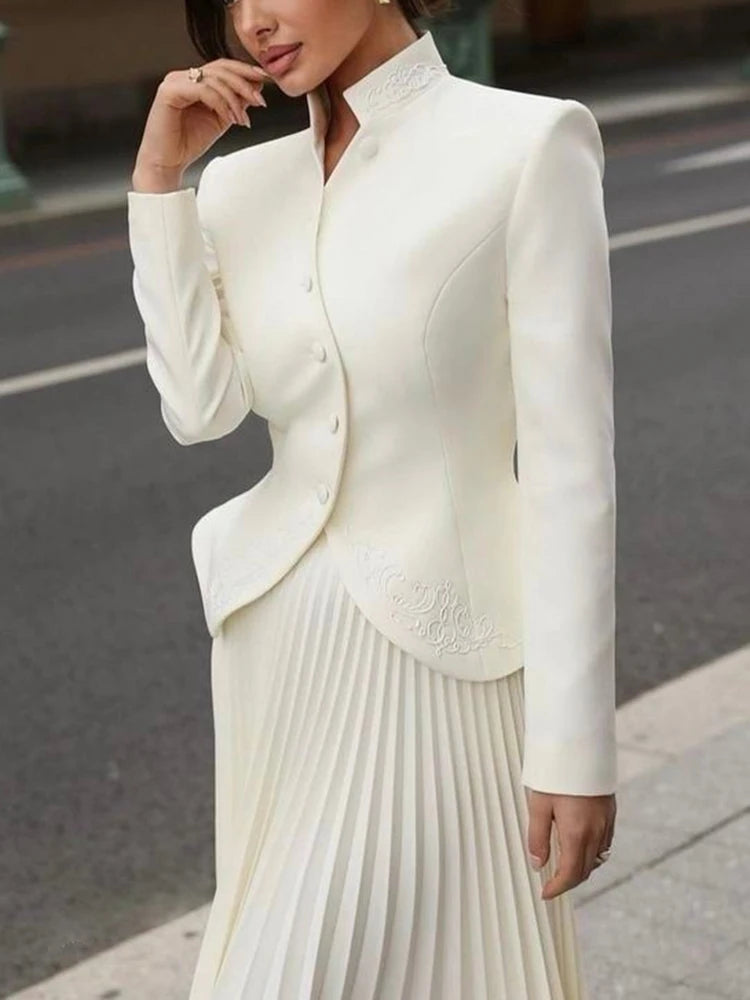Stand Collar Top & Floor-Length Skirt Set