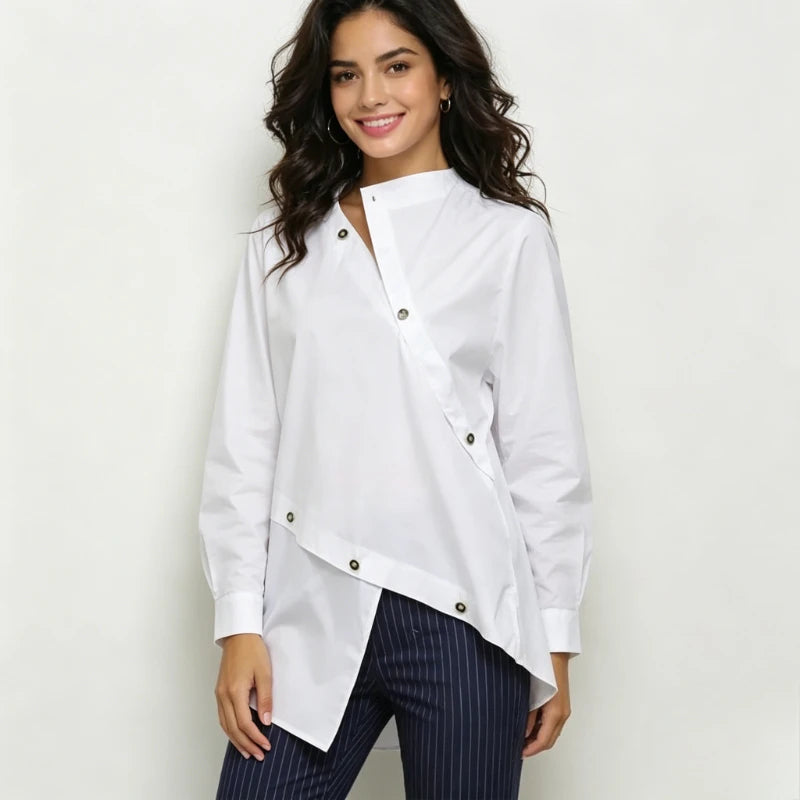 Asymmetric Split-Front Long Sleeve Shirt