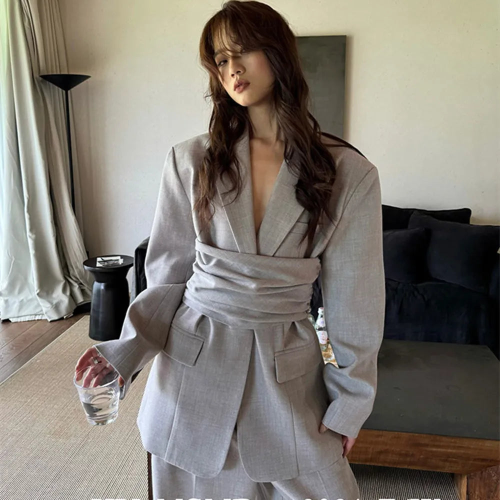 One-Button Notch Lapel Blazer & Trousers Set