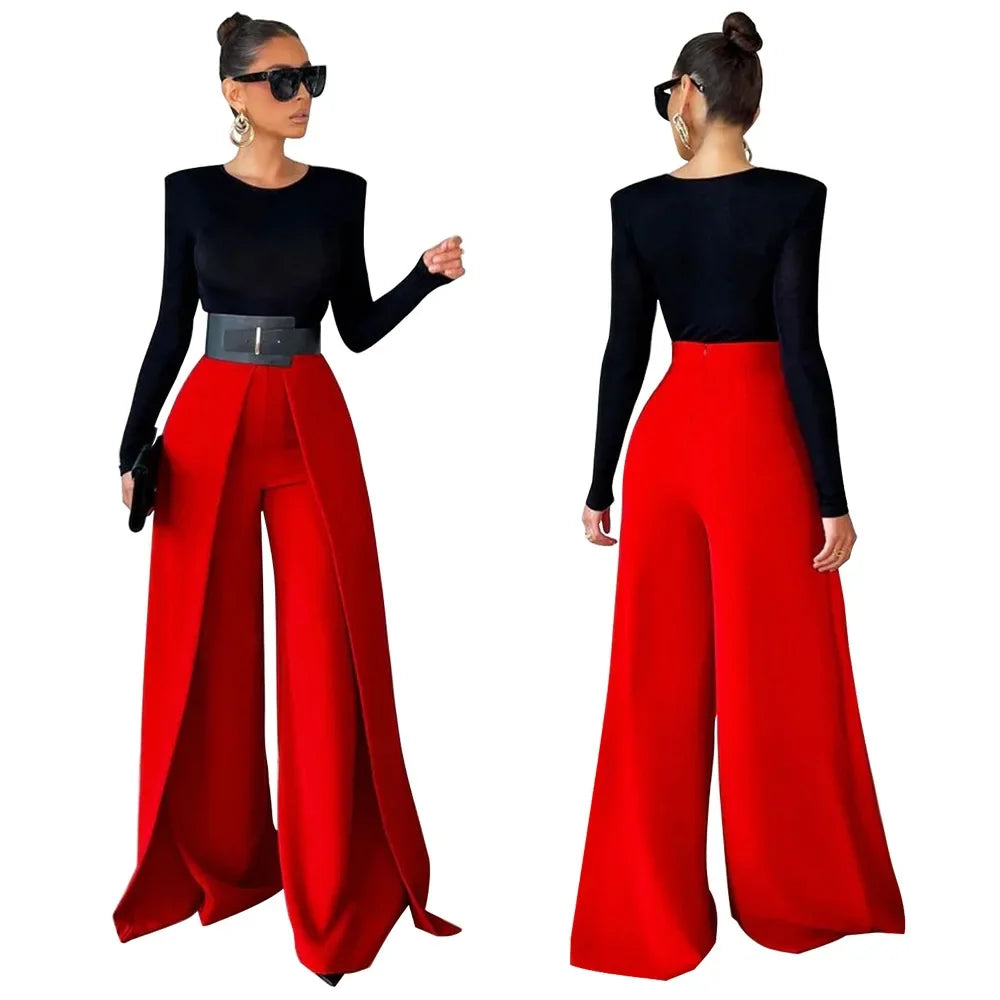 Asymmetric High-Waist Wide-Leg Trousers