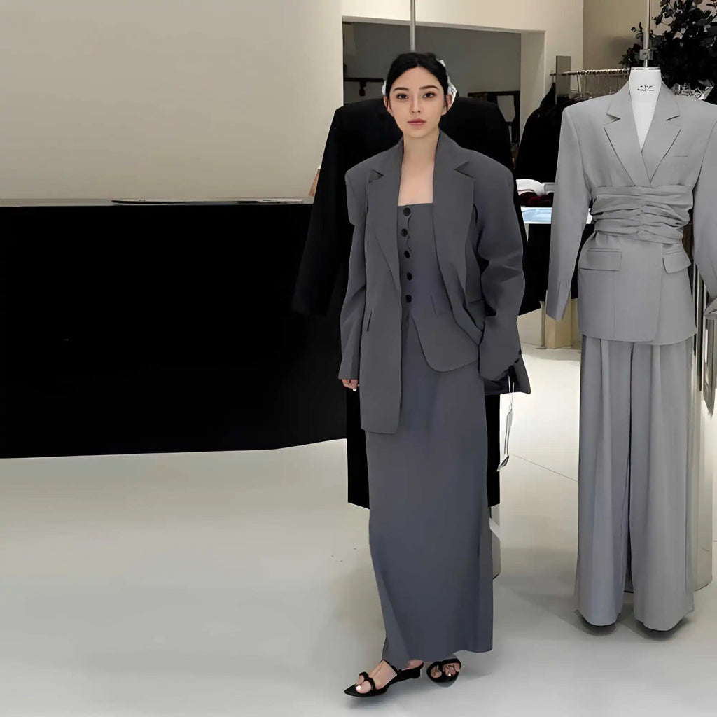 One-Button Notch Lapel Blazer & Trousers Set
