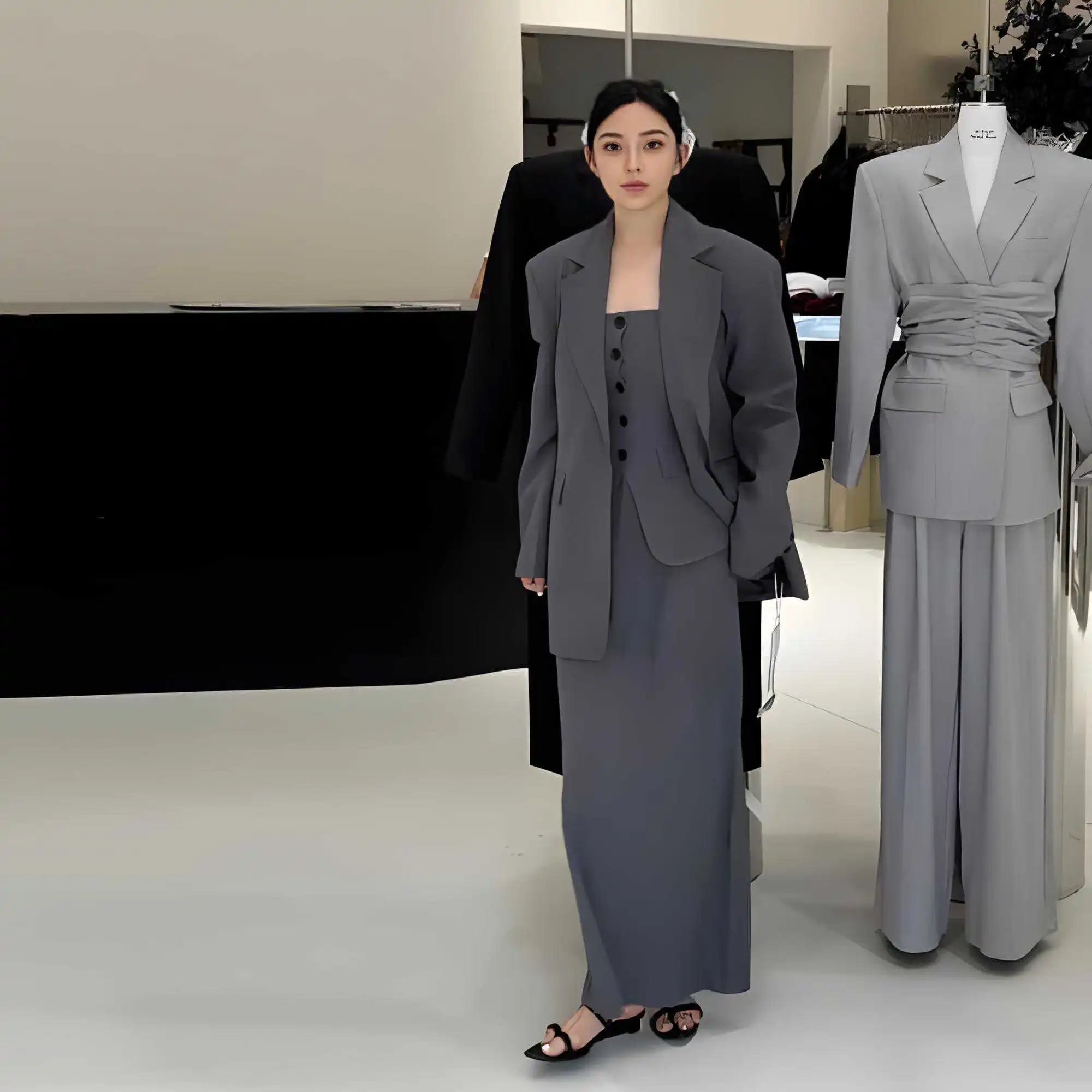 One-Button Notch Lapel Blazer & Trousers Set