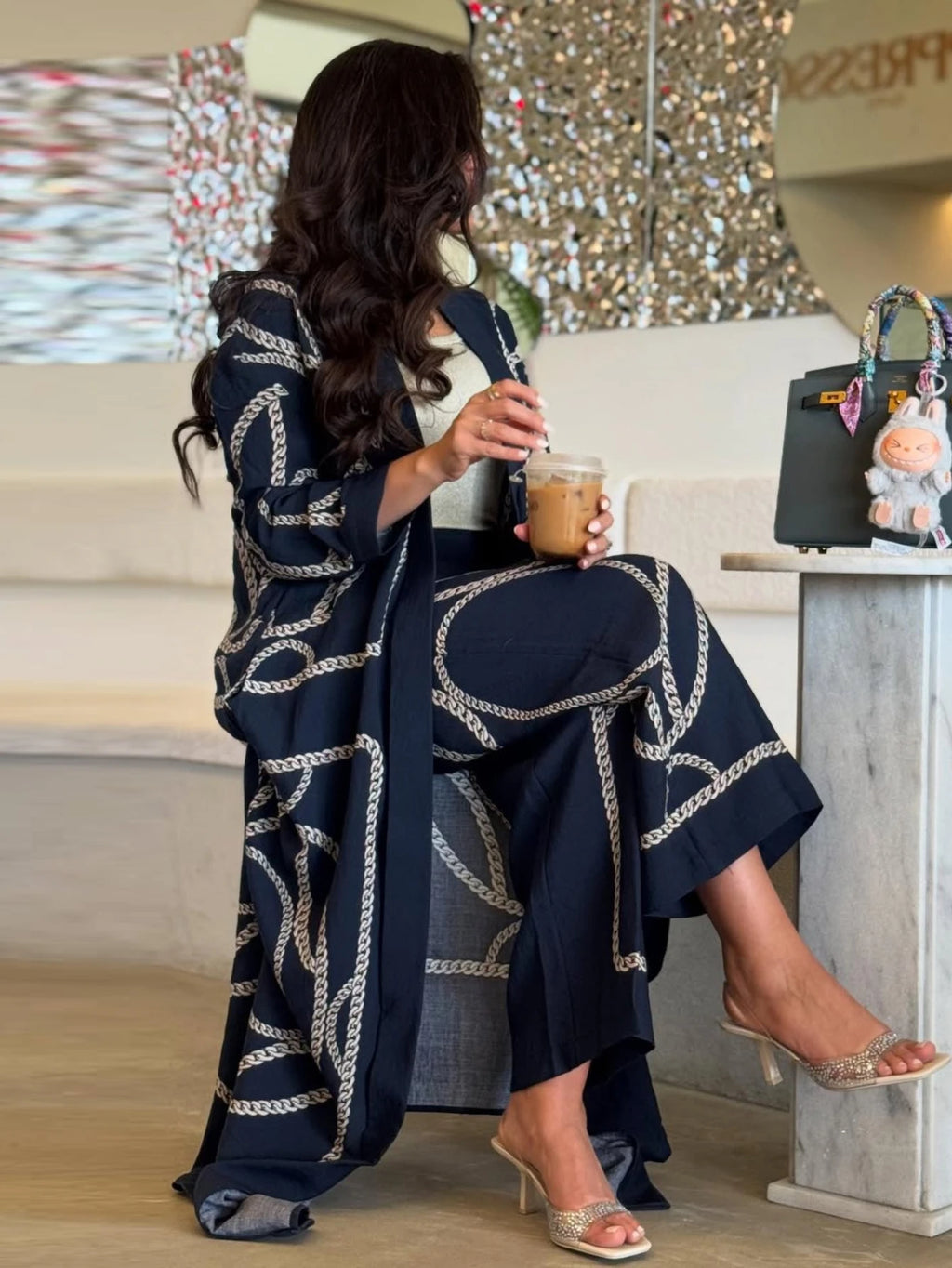 Abaya Cardigan & Wide-Leg Trousers Set