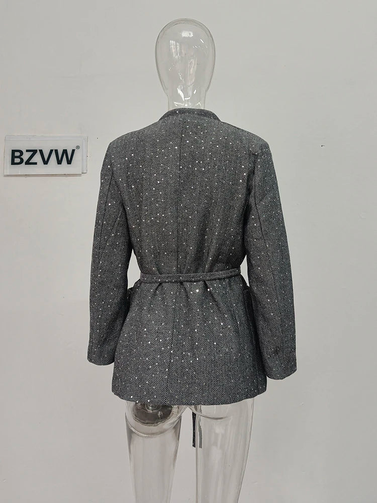 V-Neck Gathered Blazer & Wide-Leg Trousers Set