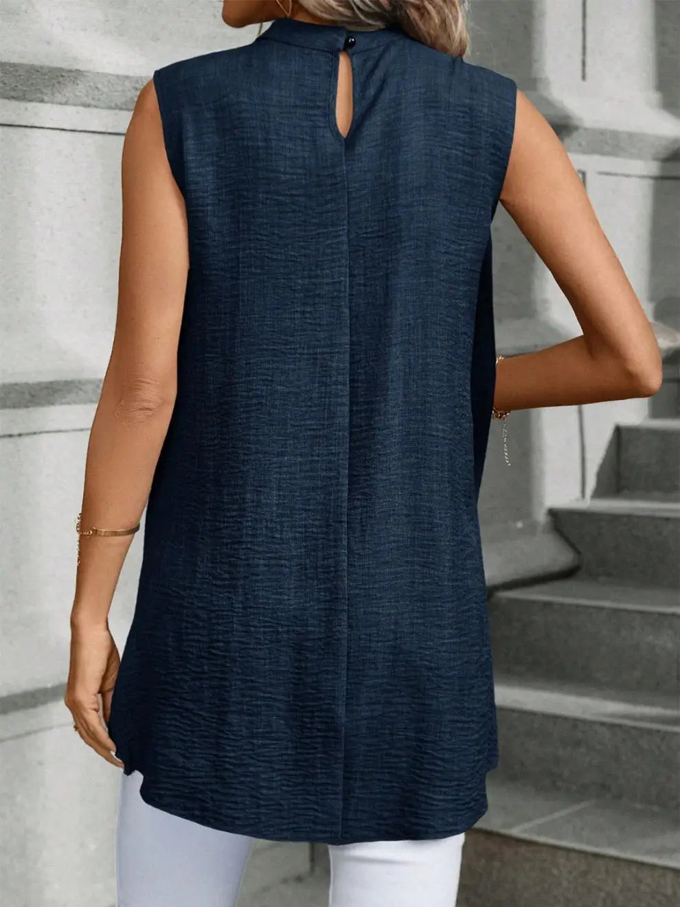 Layered-Look Sleeveless Solid Blouse