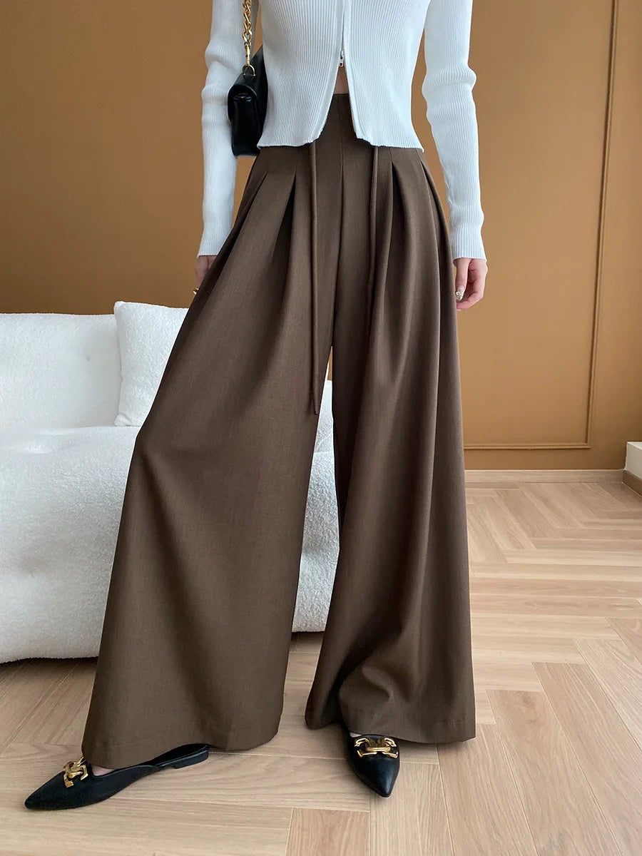 Drawstring High-Waist Wide-Leg Trousers