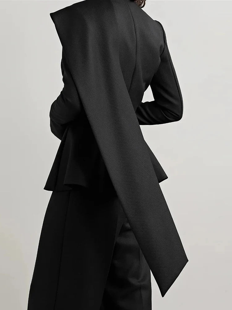 Asymmetric Round-Neck Slim Blazer