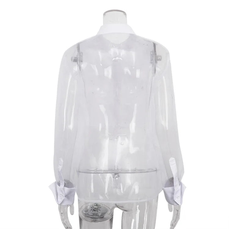 Organza Mesh Patchwork Long-Sleeve Shirt