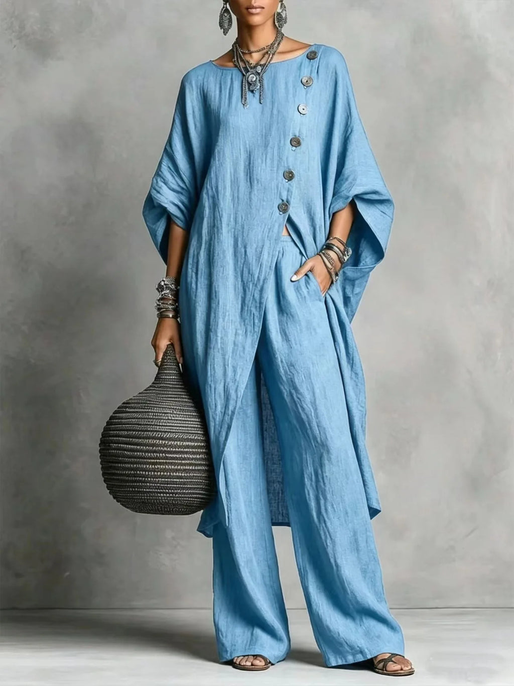 Batwing Sleeve Tunic & Wide Leg Pants Set