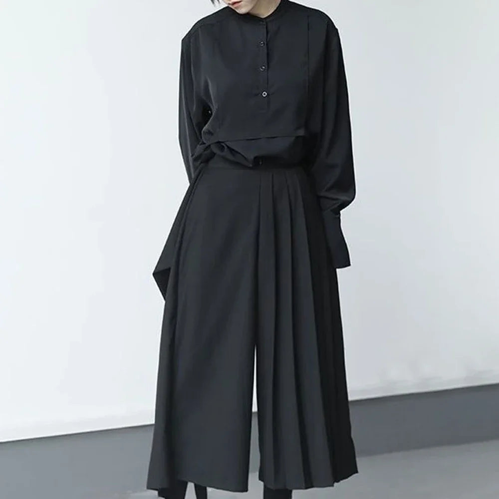 Double-Layer Pleated High-Waist Wide-Leg Culottes