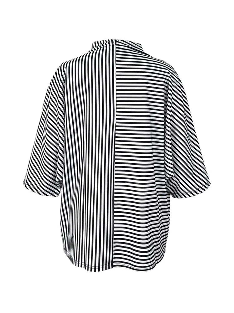 Striped Stand Collar T-Shirt