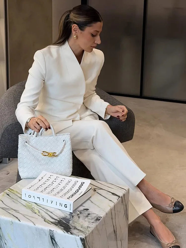 White Blazer & Flare Trousers Suit