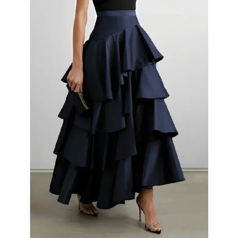 Tiered Falbala A-Line Midi Skirt
