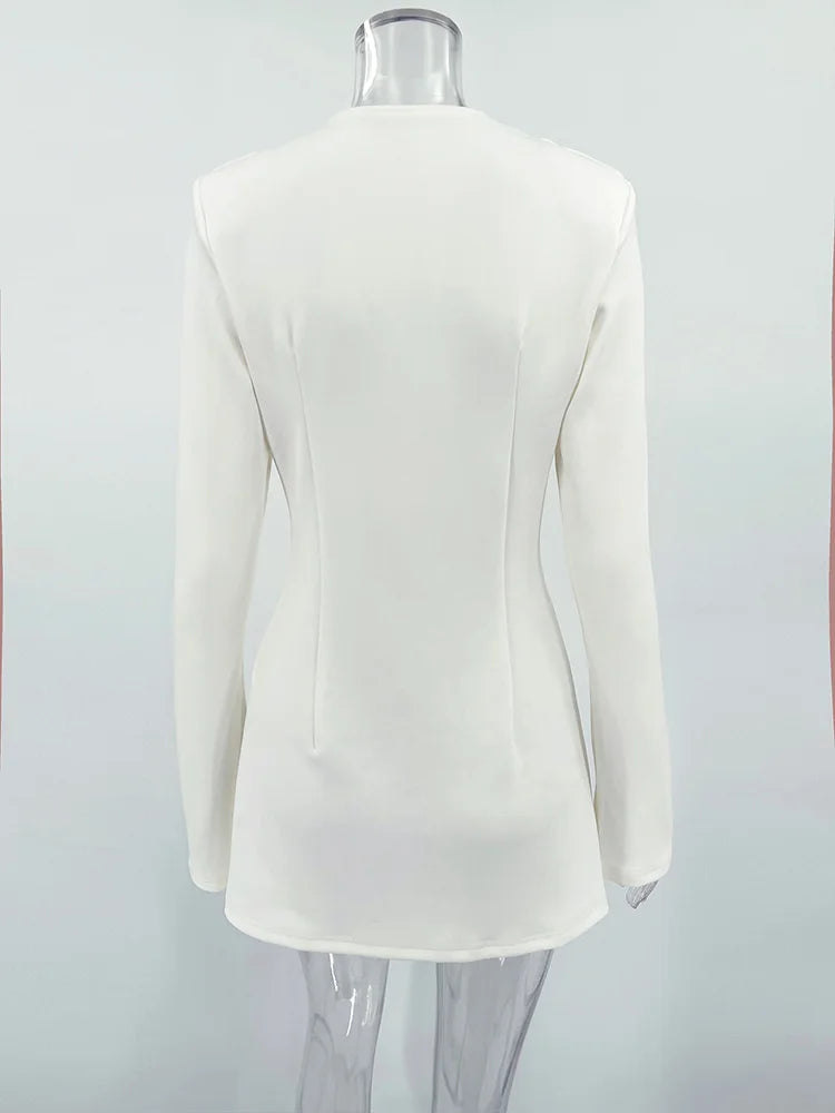 V-Neck Slit Hem Button Blazer