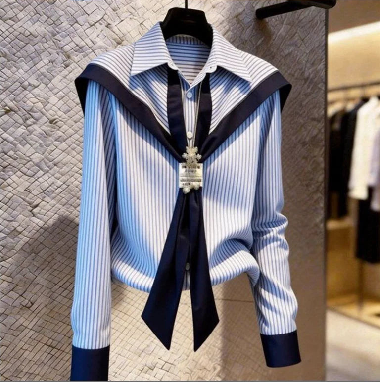 Striped French-Style Long Sleeve Shirt