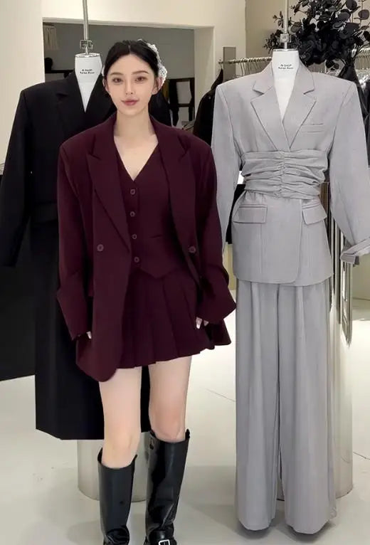 One-Button Notch Lapel Blazer & Trousers Set