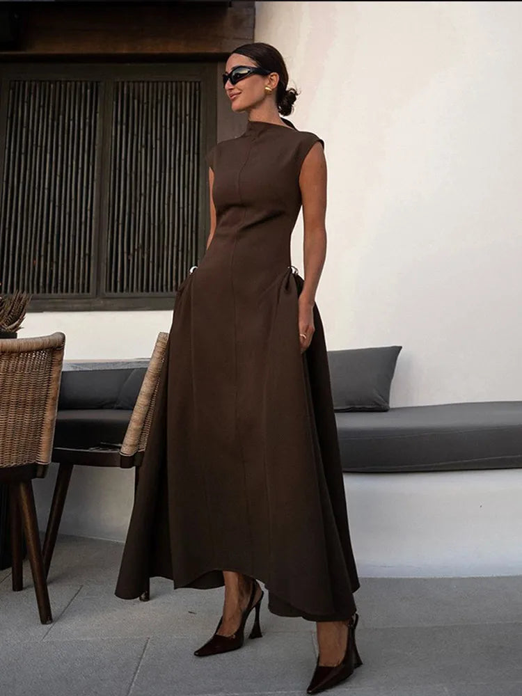 Contrast Patchwork Irregular Hem Evening Dress