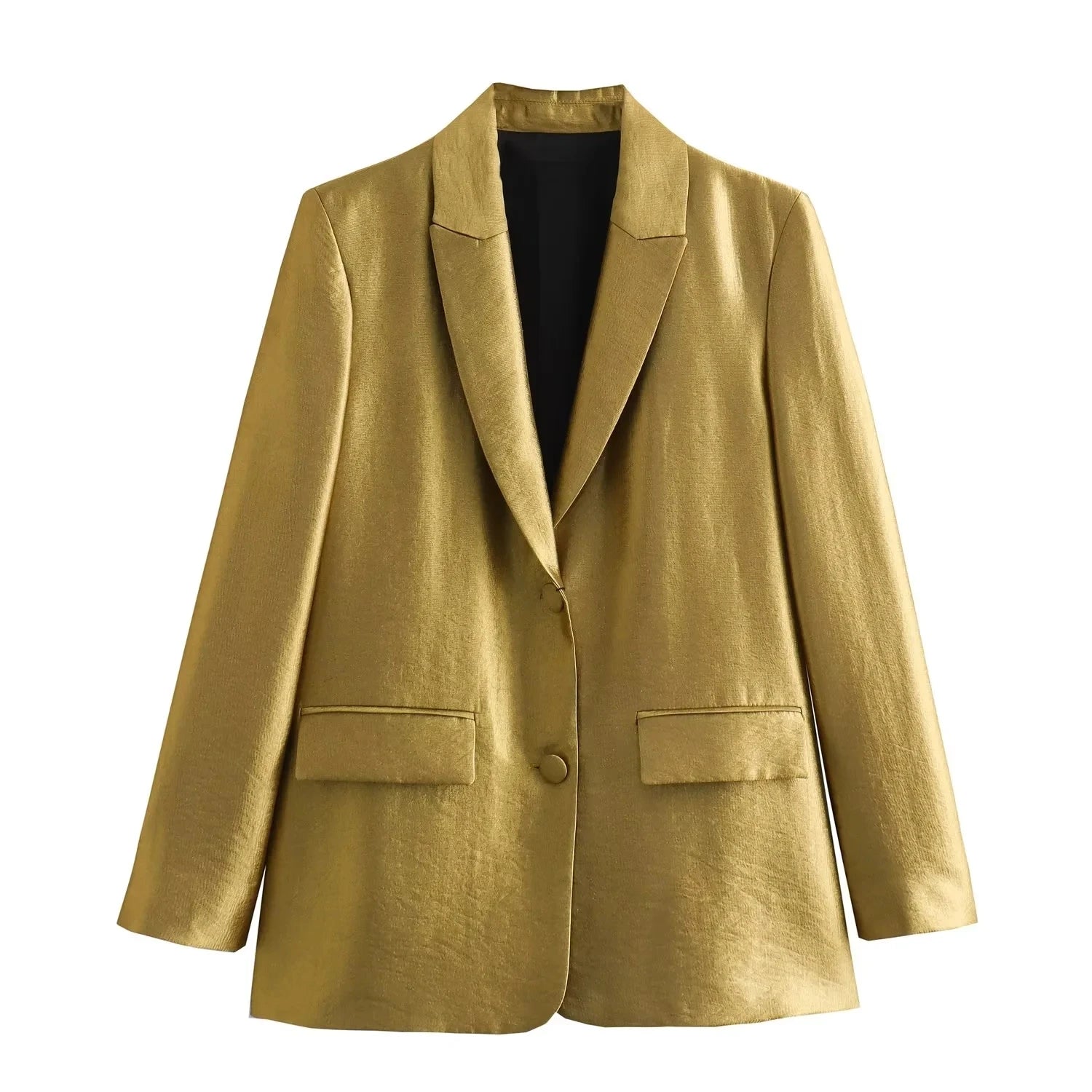 Gold V-Neck Button-Up Blazer