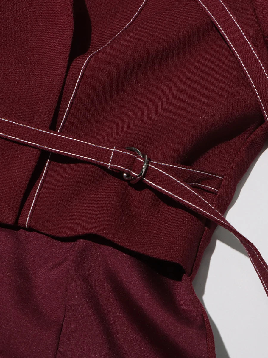 Notch Lapel Top & Straight Trousers Set