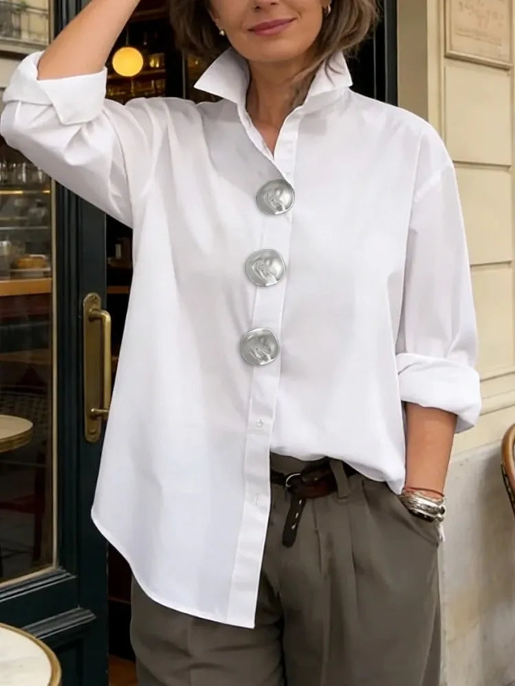 Loose Cotton Lapel Blouse