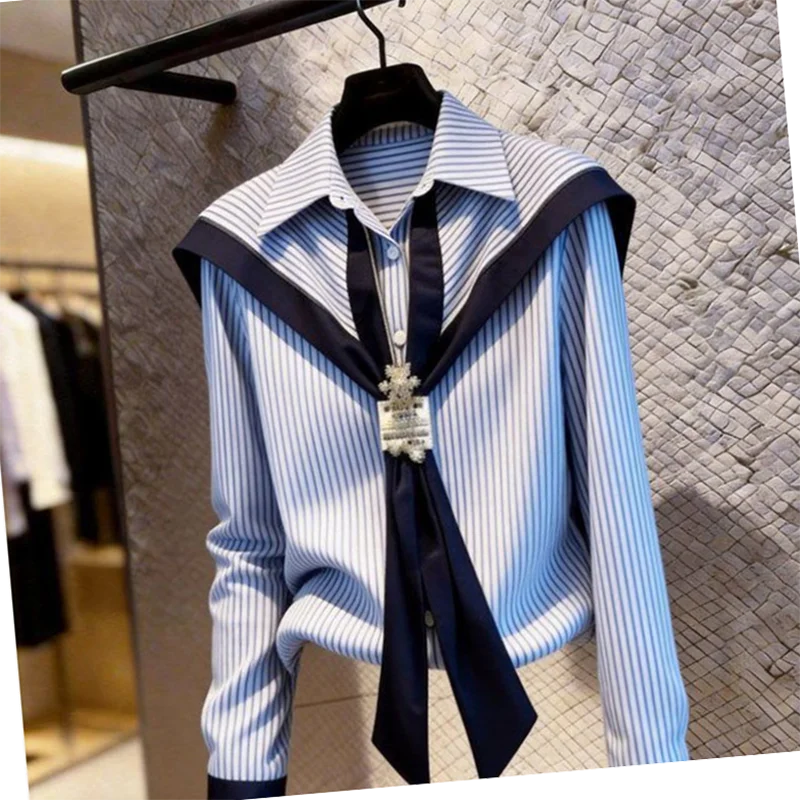 Striped French-Style Long Sleeve Shirt