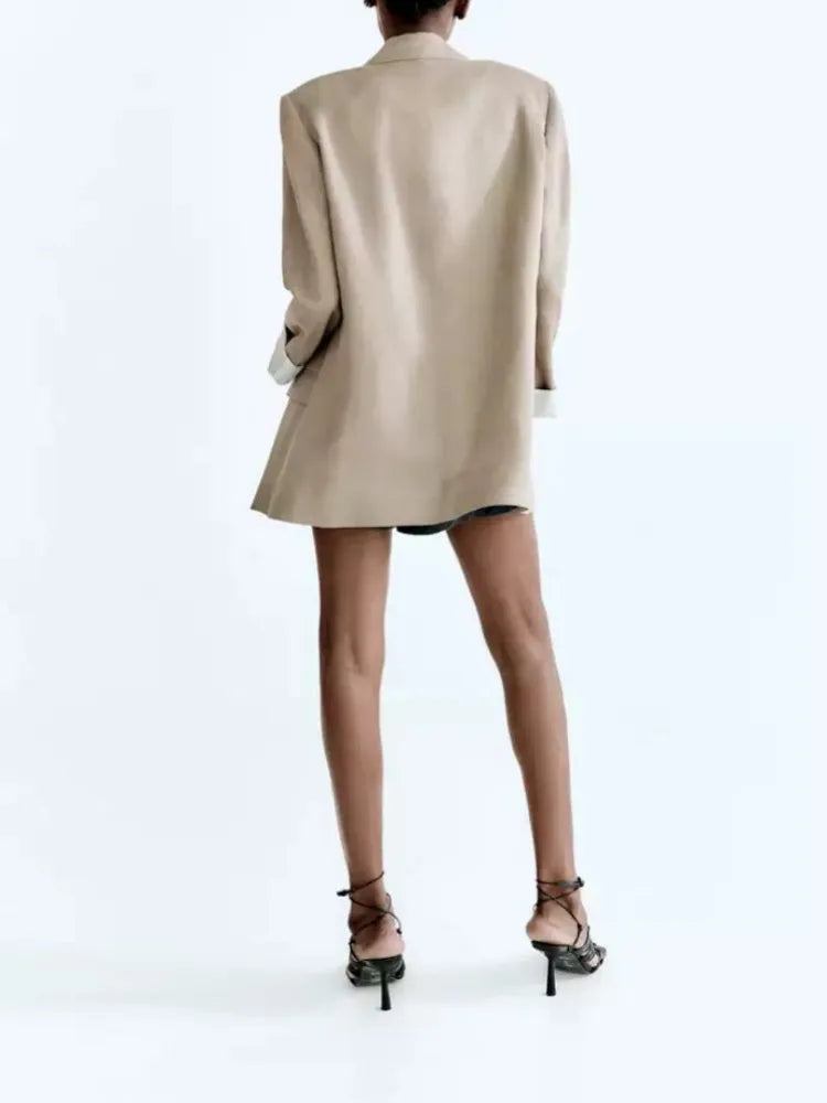Printed Sleeve Open-Front Linen Blazer