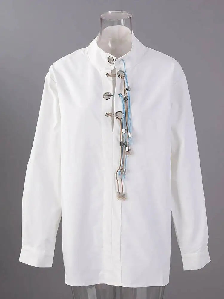 Bandage Stand Collar Oversized Blouse