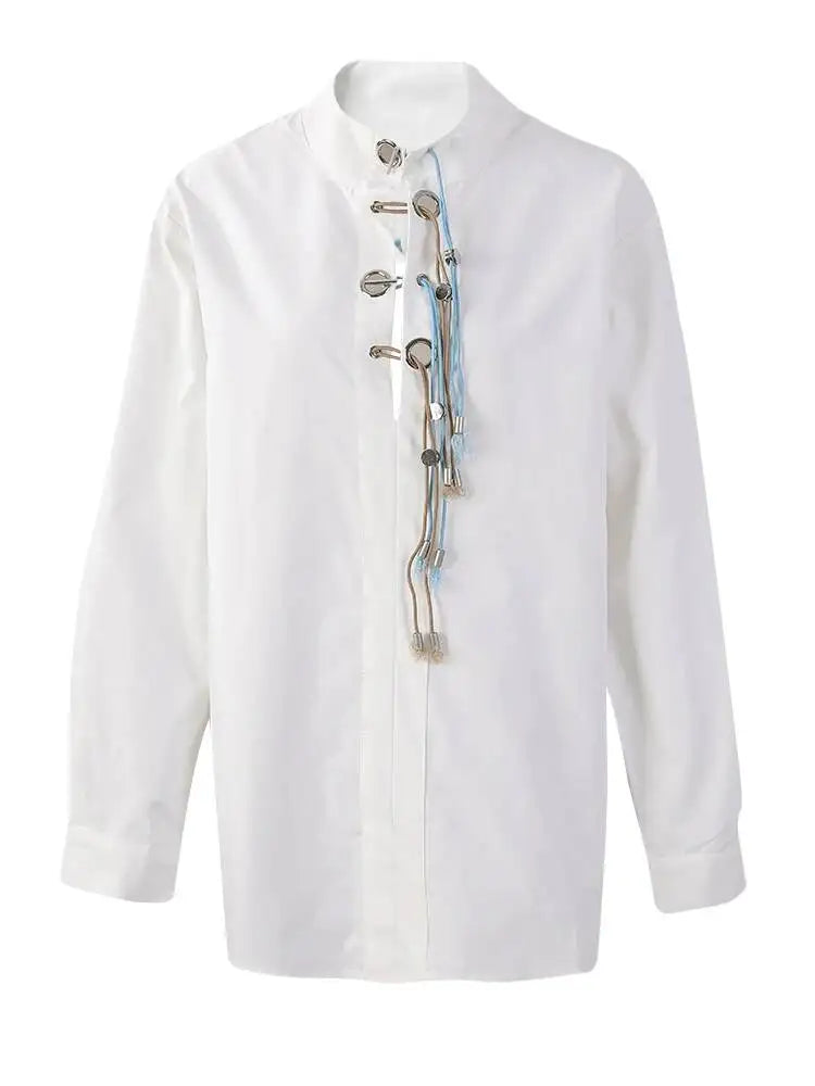 Bandage Stand Collar Oversized Blouse
