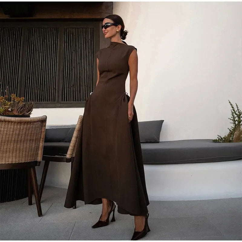 Contrast Patchwork Irregular Hem Evening Dress