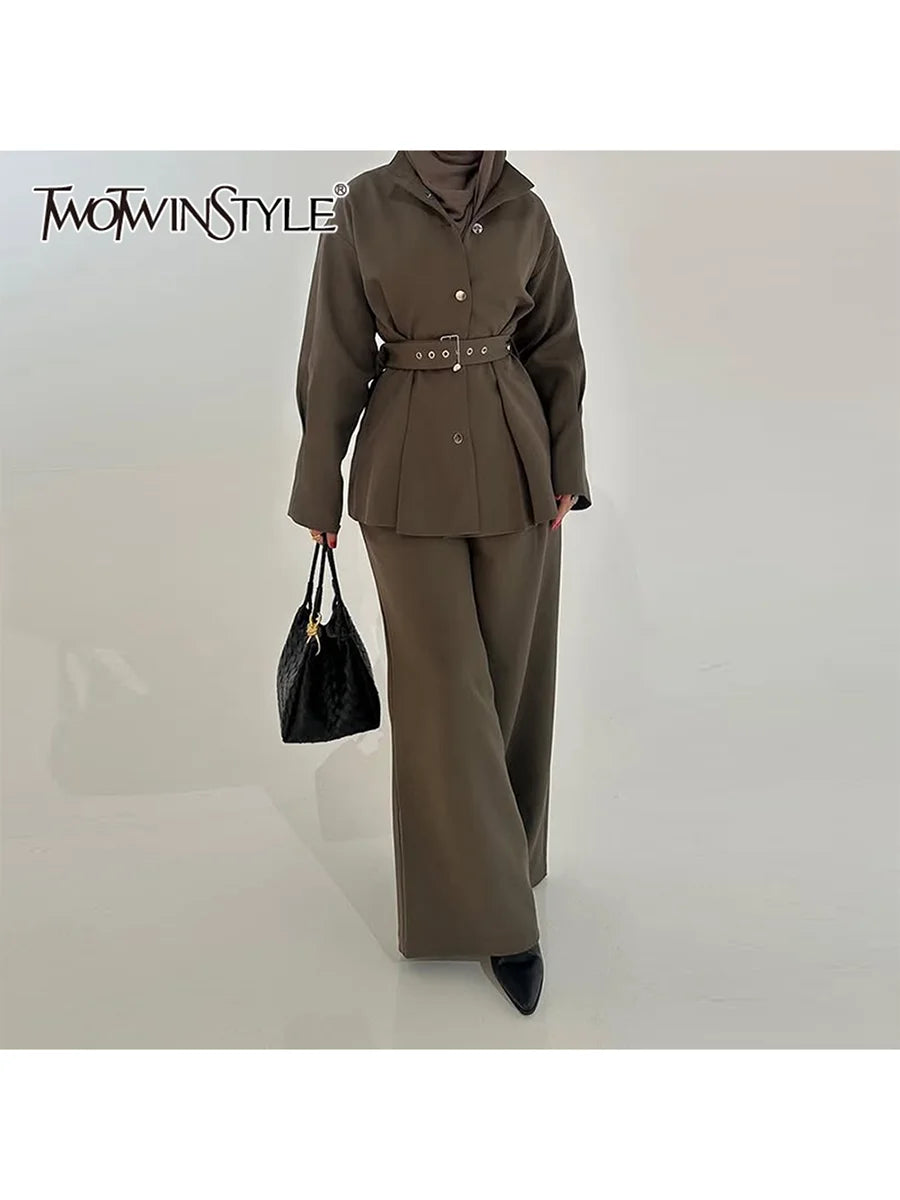Belted Coat & Cargo Trousers Set