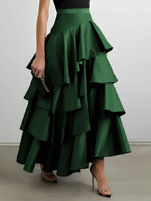 Tiered Falbala A-Line Midi Skirt