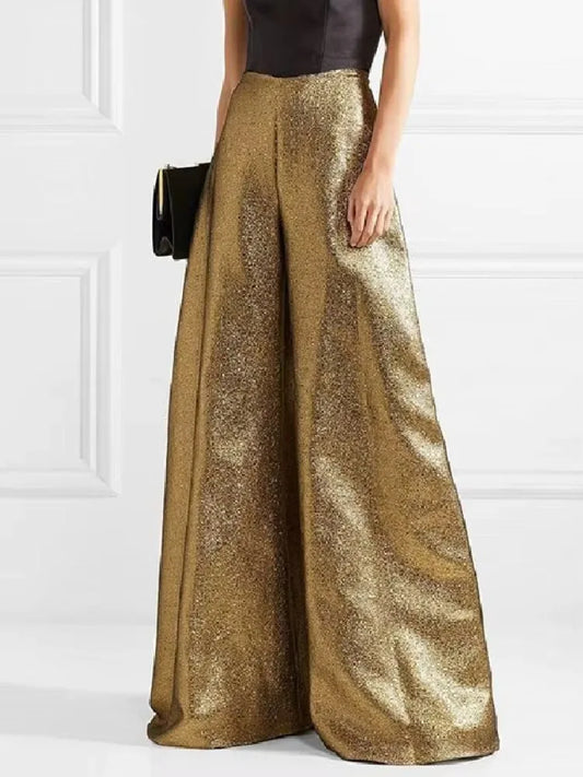 Gold High-Waist Wide-Leg Evening Trousers