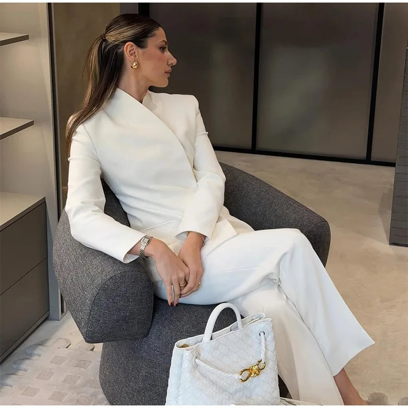 White Blazer & Flare Trousers Suit