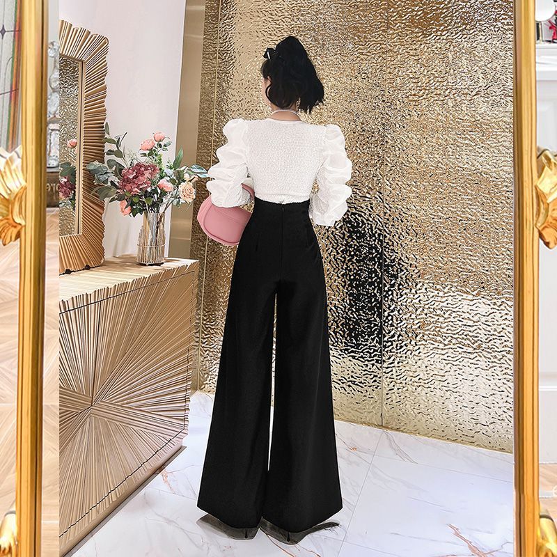Pleated High-Waist Wide-Leg Trousers