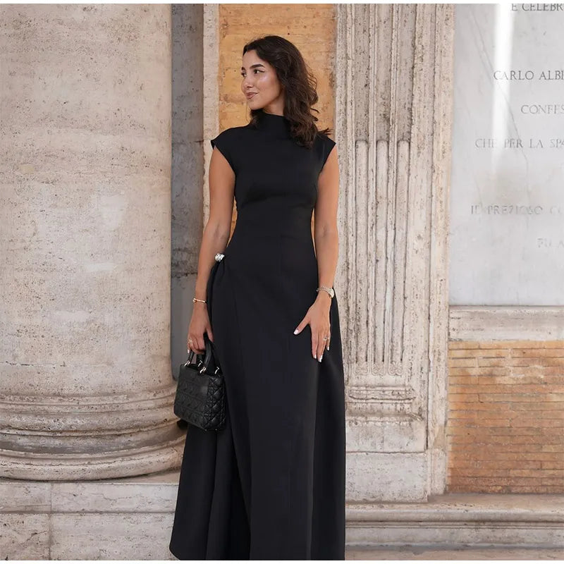 Contrast Patchwork Irregular Hem Evening Dress