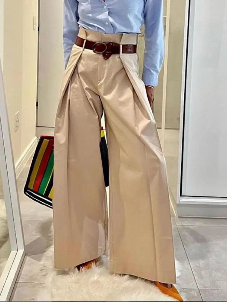 High-Waist Folded Wide-Leg Trousers
