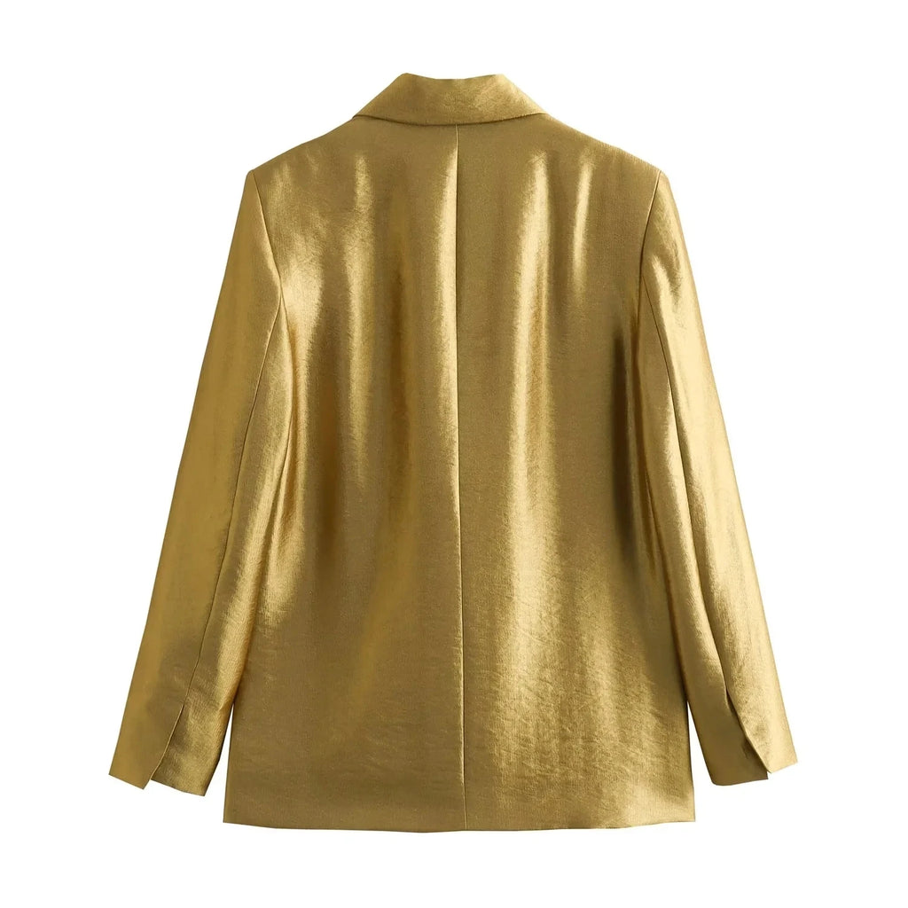 Gold V-Neck Button-Up Blazer