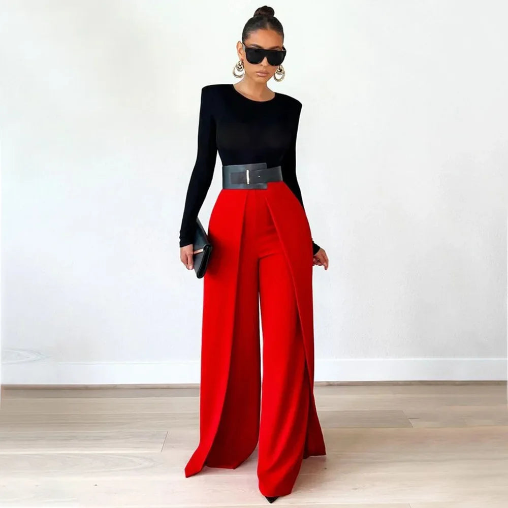Asymmetric High-Waist Wide-Leg Trousers