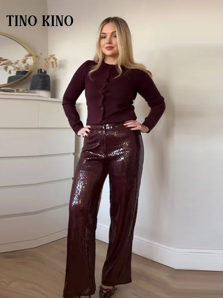 Sequin High-Waist Wide-Leg Trousers