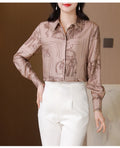 Vintage Print Long Sleeve Luxury Blouse