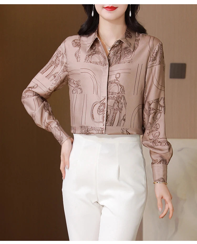 Vintage Print Long Sleeve Luxury Blouse